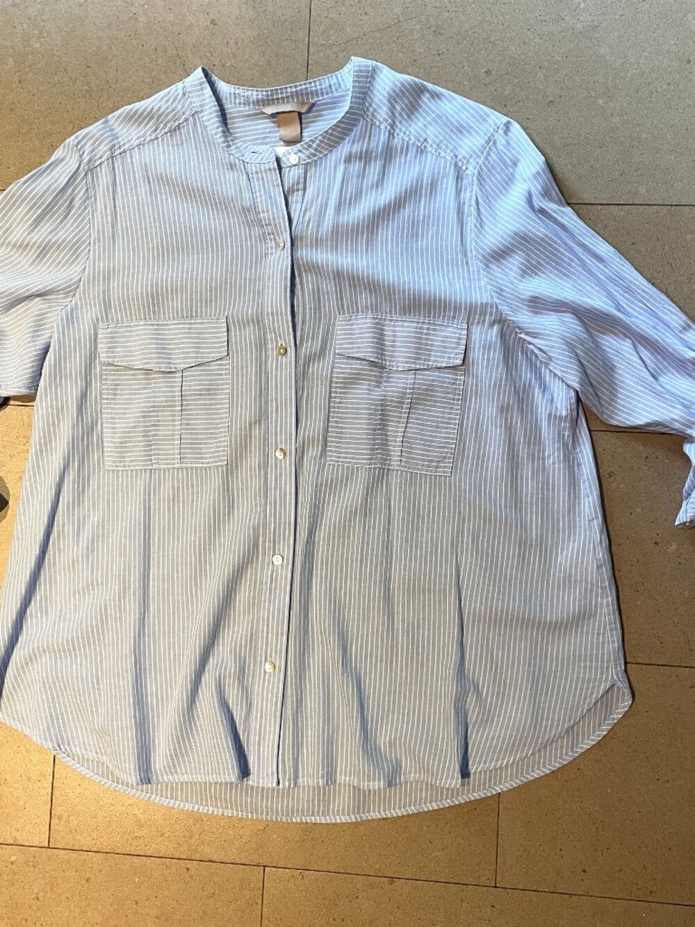 NWT NEW H&M Blue & White cotton shirt w/ mandarin collar-Plus Sz.16